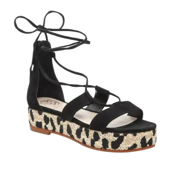 VINCE CAMUTO KELLIA LEOPARD PRINT PLATFORM ESPADRILLE SANDALS SZ 7.5 MED EUC - Picture 1 of 15